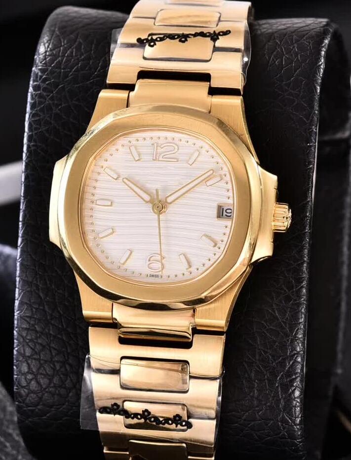 

3 Color Ladies 7010R-011 35mm Nautilus 18k yellow Gold & Diamond Bezel Quartz Movement Date Watch Women Fashion Watches, Blue
