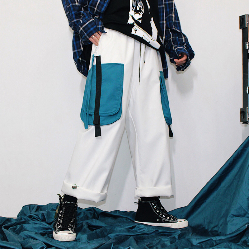 

Color Block Streetwear Cargo Pants Men 2020 Mens Hip Hop Joggers Pants Couple Harajuku Loose Trousers Belt Sweatpants, Black