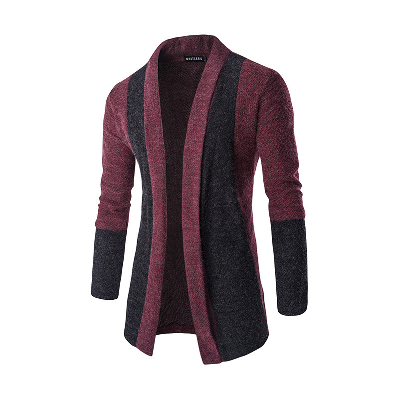 

Mens Designer Sweaters Panelled Autumn and Winter Casual Slim Long Sleeved Cardigan Sweaters Fashion Mes Sweaters, Wine red