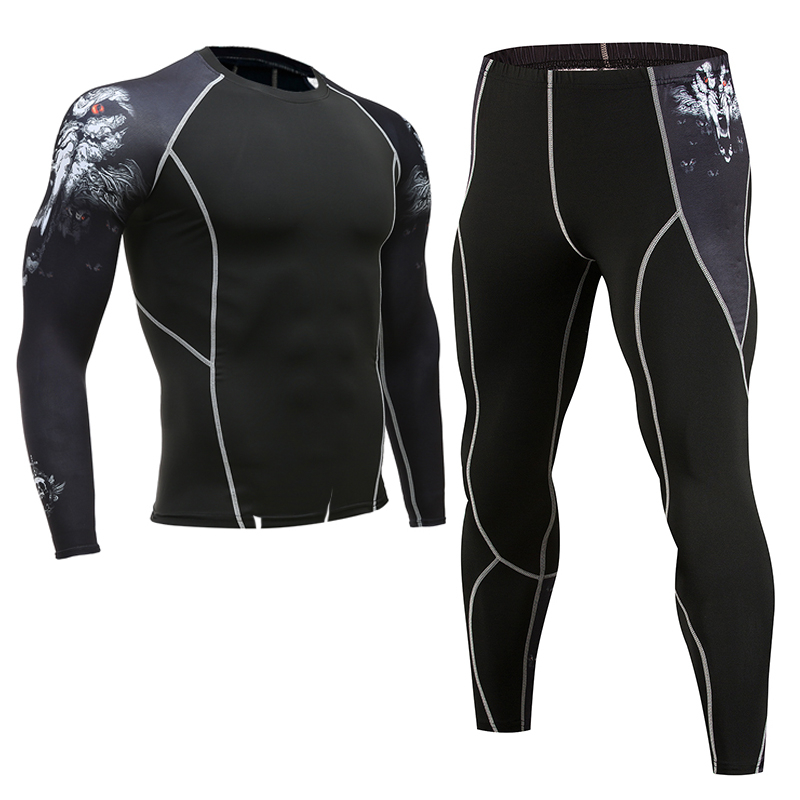 

3D Print Wolf Men Sets Compression Shirts + Leggings Base Layer Crossfit Fitness clothing MMA BJJ track suit T Shirt Tight Tops, Z1