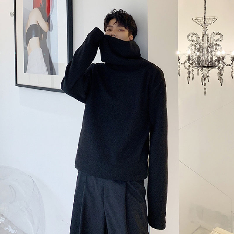 

Men Autumn Winter Turtleneck Loose Casual Thick Fleece Pullover Hoodie Male Women Japan Streetwear Hip Hop Couple Sweatshirt, Black