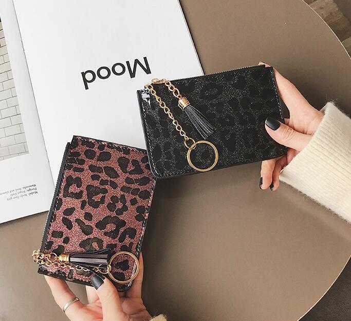

20pcs Women PU Leopard Printing Card holder Tassel Keychain Card Purse