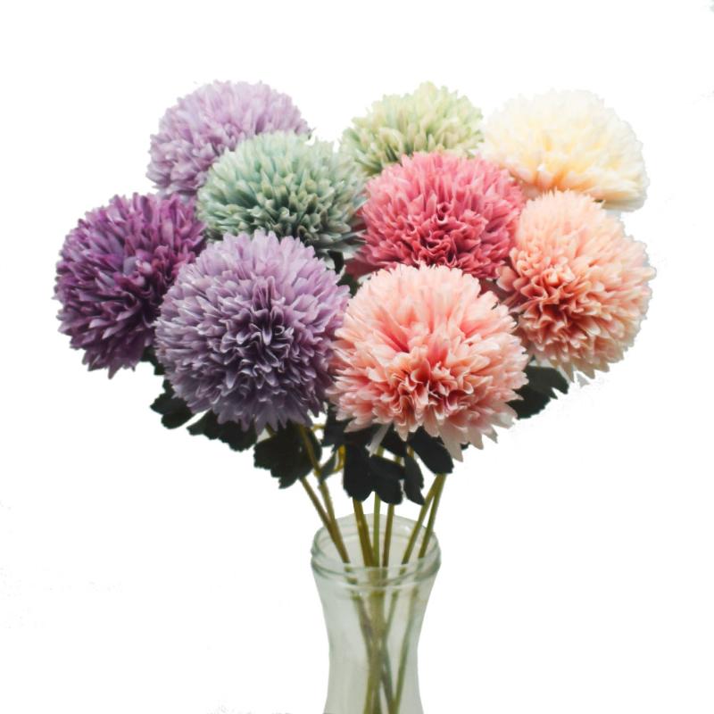 

Real Touch Artificial Flowers Pompom Dandelion Fake Flowers Silk White Pink Flower Wedding Party Home Decoration Pompon Bouquet