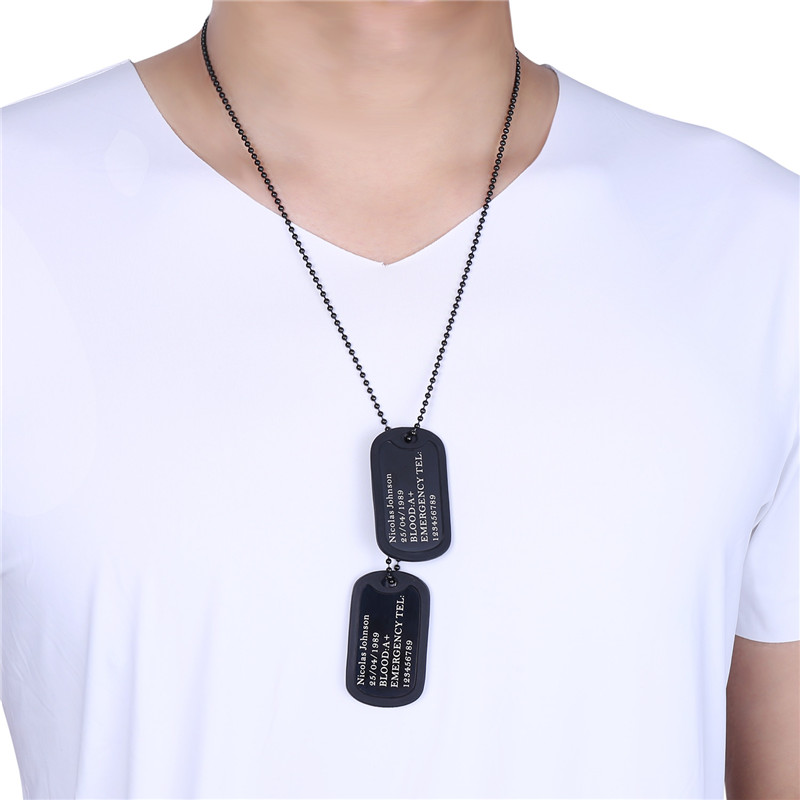 

Custom Engraved Dog Tags Personalized Name Pendant Necklaces Men Jewelry Gifts Stainless Steel Long Chain Military Army Style, Silver