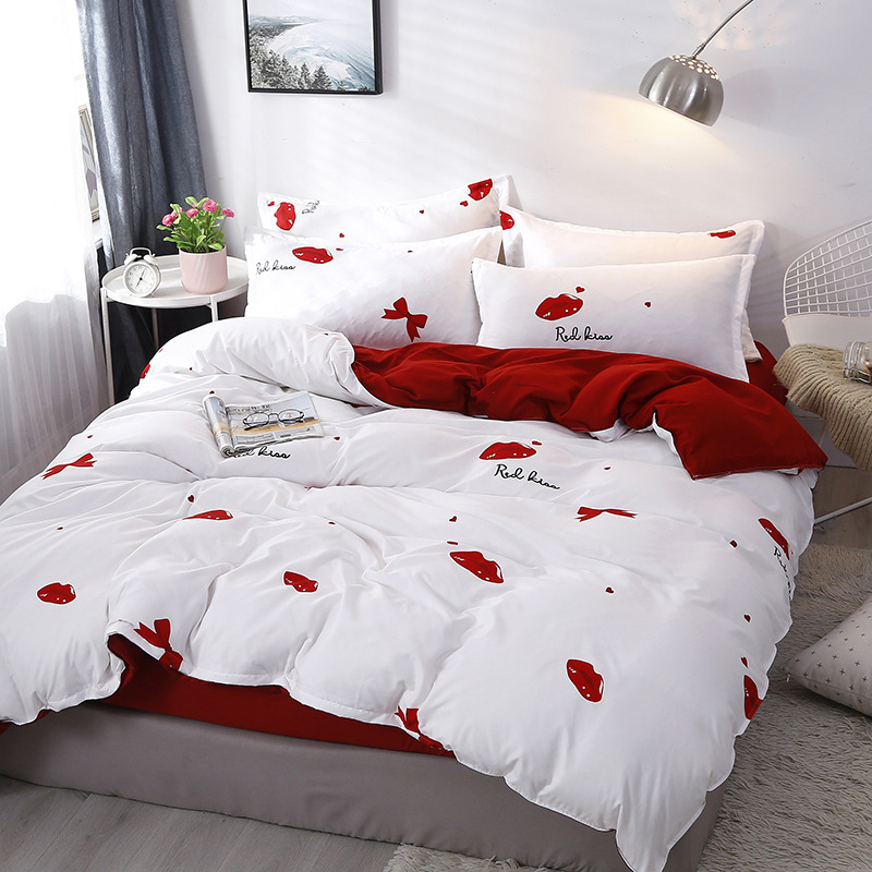 

Home Textile Lip print pattern bed linens cute red white bedding sets duvet cover set bed sheets quilt cover queen king size, Style21