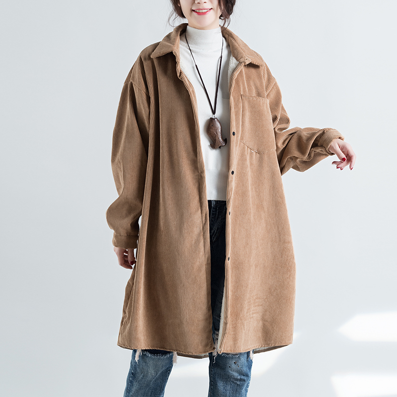 

Autumn Winter Women Trench New Large Size Literature Easy Leisure Long-sleeved Pure Color Female Coat Loose Casual Women Tops, Army green