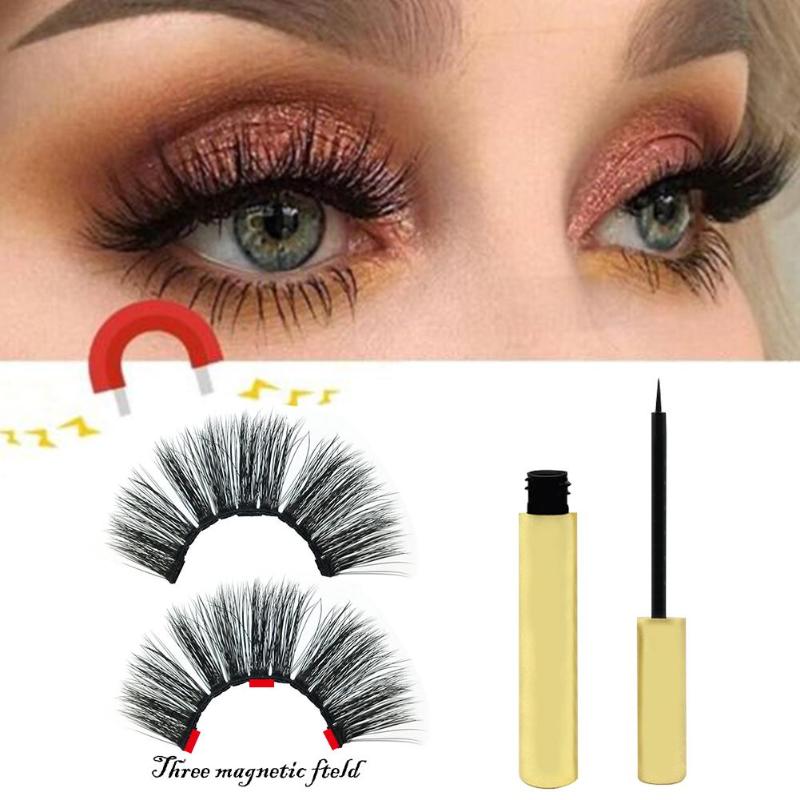

Magnetic Liquid Eyeliner With A Three-magnetic 1 pair False Eyelashes Waterproof fiber false eyelashes