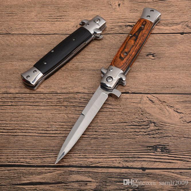 

New Italian Godfather Mafia Stiletto Horizontal Tactical Folding Knife 3Cr13 Wood Handle Auto Camping Hunting Survival EDC Tools
