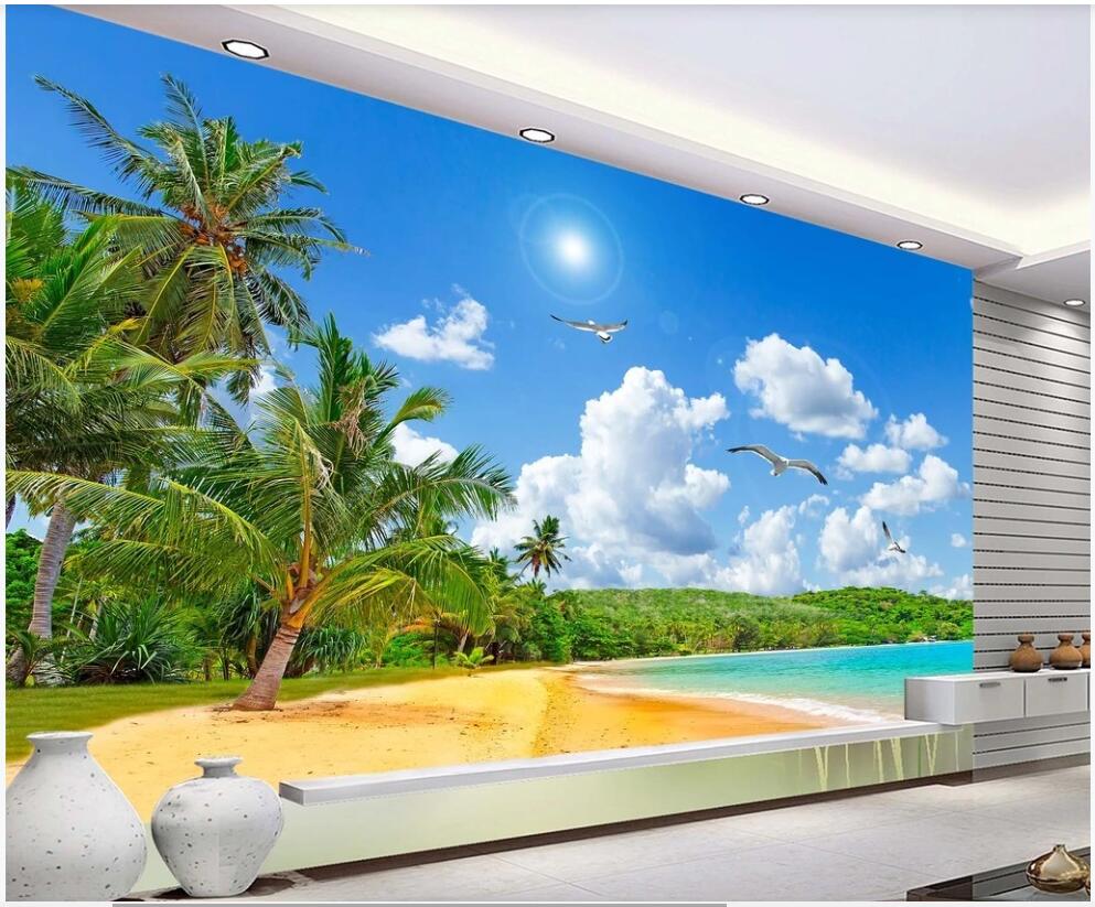 

3d wallpaper custom photo Seascape beach coconut tree landscape background living room home decor 3d wall murals wallpaper for walls 3 d, Non-woven wallpaper