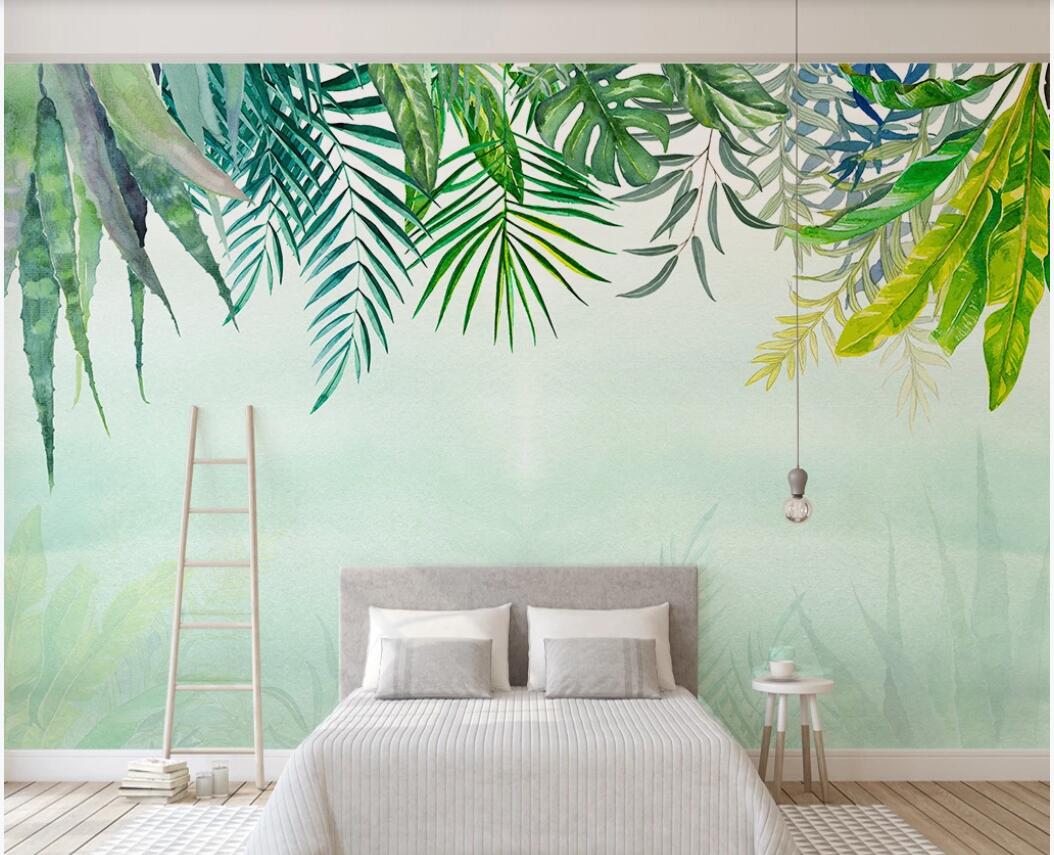 

3d wallpaper custom photo mural Nordic simplicity small fresh green leaves watercolor style cactus background wall wallpaper for walls 3 d, Non-woven