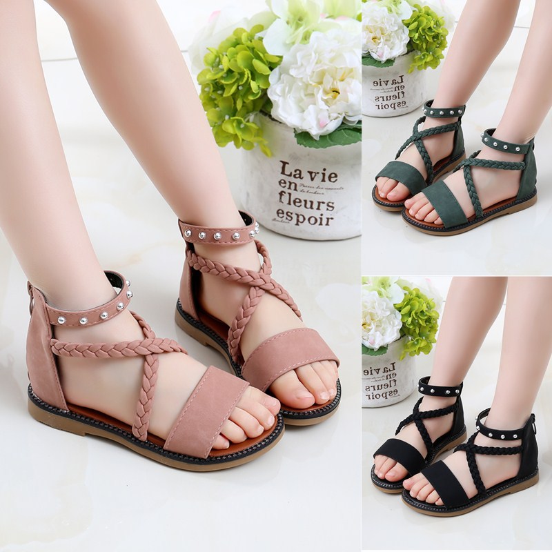 

2020 Girl's Sandals Children Summer Gladiator Shoes Princess's Kid's Big Girls Casual Soft Shoes Toddler Flat Heels Sandals, Black