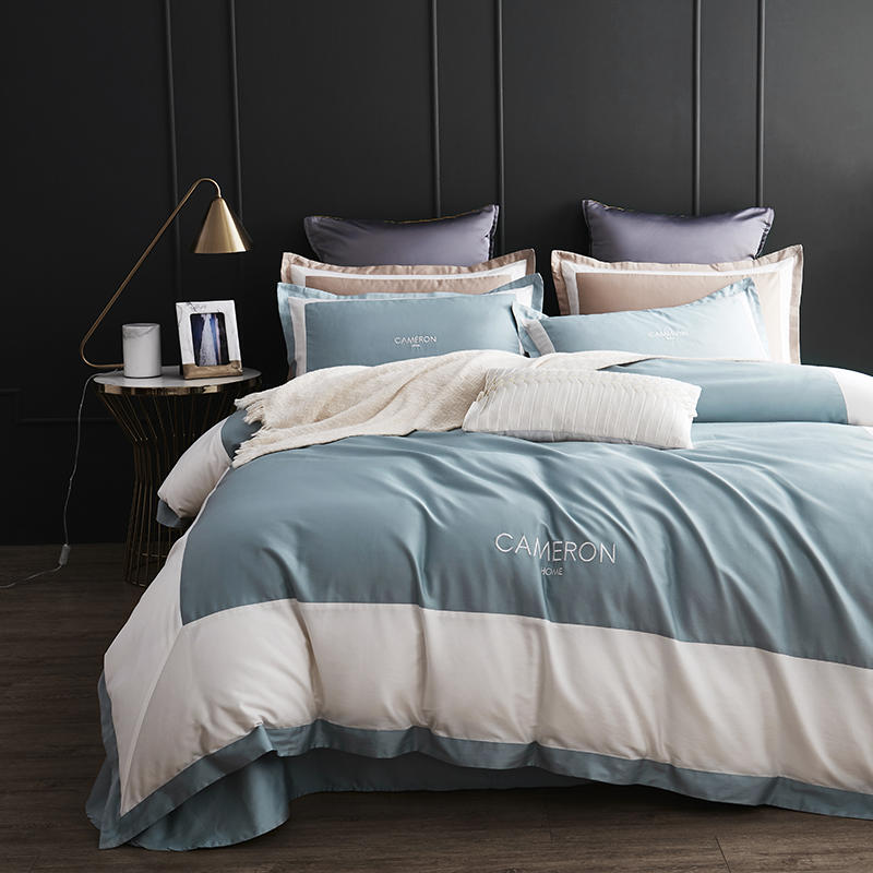 

White and sky blue Bedding Sets Collage series Home Textile Bedding Long-staple cotton Bed linen Double bed Duvet Cover, Colour 1