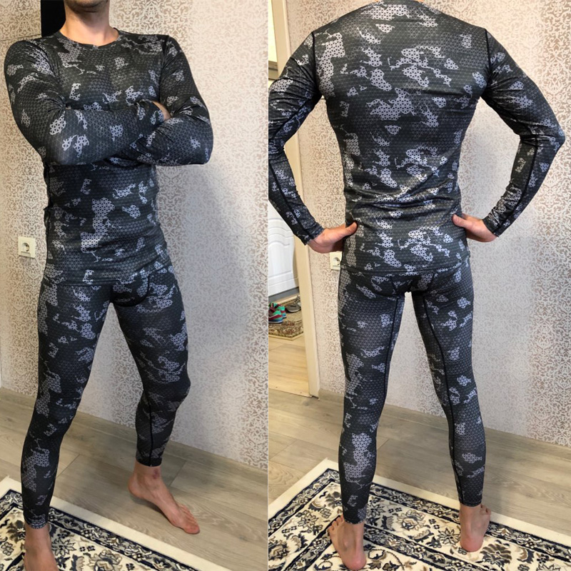 

Men' Fitness Running Tights Gym training pants Camouflage Tracksuit Compression pants Jogging clothing leggings rashgard men, Cow-colored t-shirt