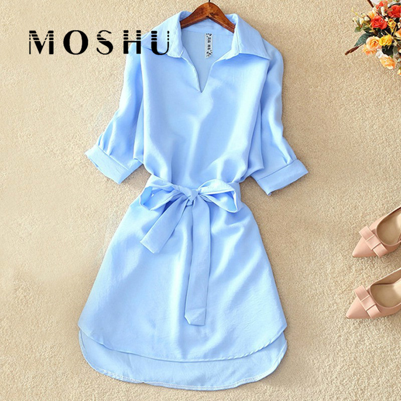 

Summer Shirt Dress Women Casual Dresses Office Lady Solid Red Chiffon Dresses for Women Sashes Tunic Ladies Vestidos De Fiesta, Black