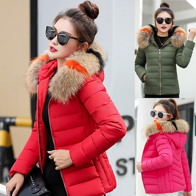 

Fashion women's cotton coat large fur collar short paragraph new slim down jacket coat, Army green