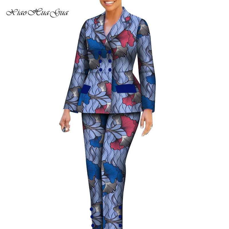 

2 Pieces Women African Pants Set African Print Blazer Coat and Long Pants Suits Women Clothing Set Plus Size WY7357