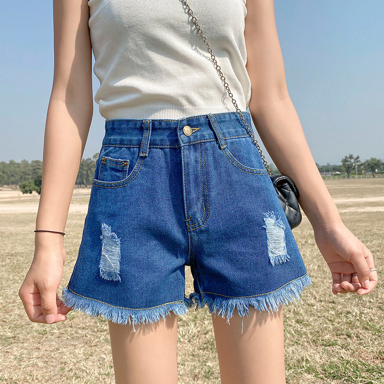 

Women's Denim Shorts 2020 Summer Korean High-waisted Hot Pants Wide Legs Loose Was Thin Hole Shorts Women Highwaisted Jeans, Black