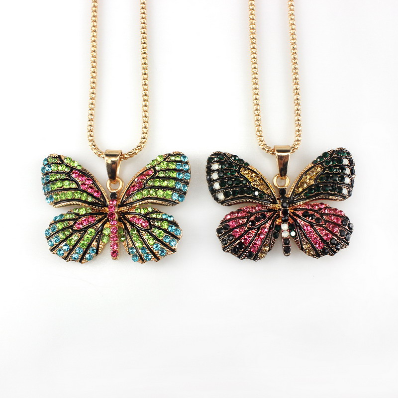 

Chains Classic Animal CZ Rhinestone Crystal Butterfly Pendant Long Necklace Fashion Jewelry Women Lady Gift Charm Collar