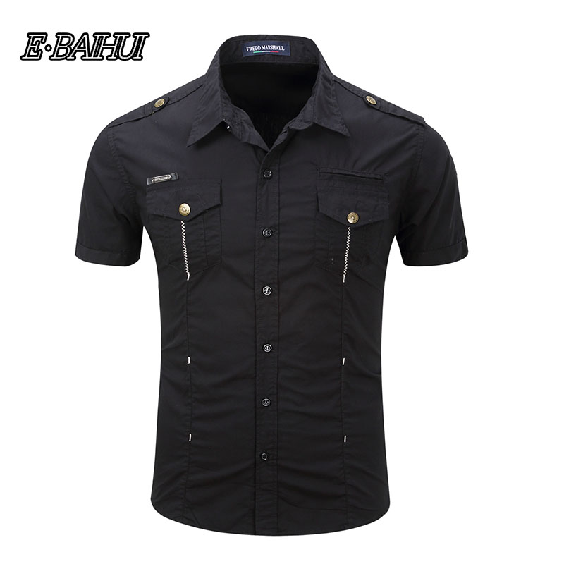 

E-BAIHUI Cotton Polo Shirt Men High Quality Military Shirt Loose Blouse Man's Solid Classic T-shirt Polo 55888, White