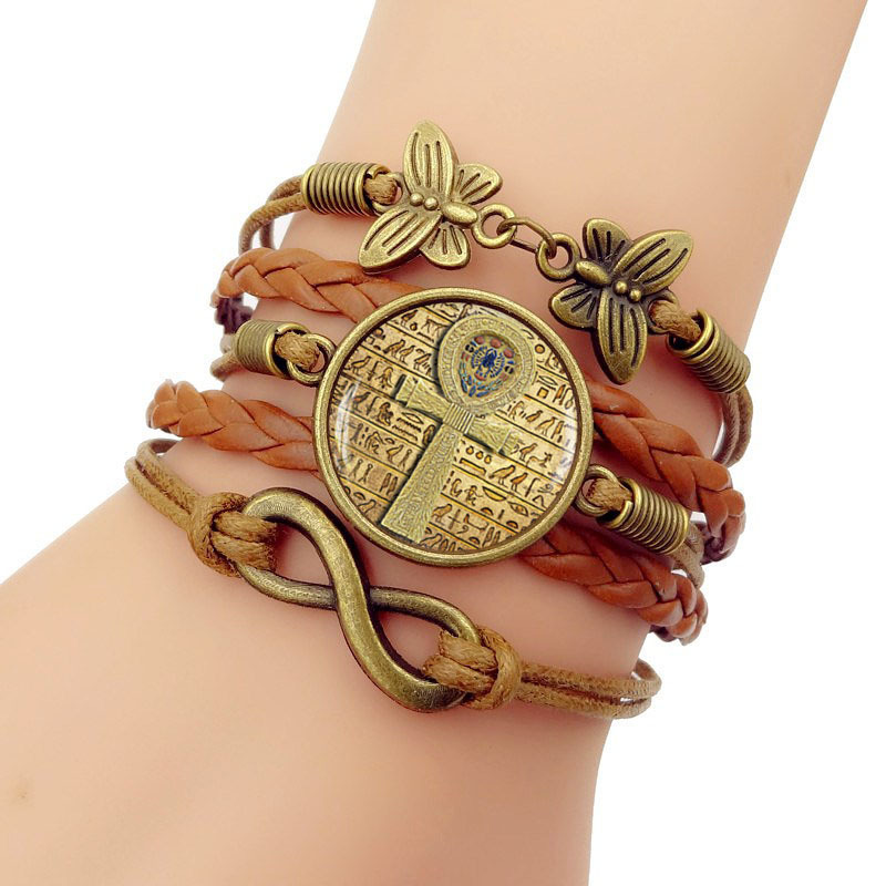 

Ancient Egypt Cross Time Bracelet 8 Word Multi-storey Weave Cortex Hand Decorate