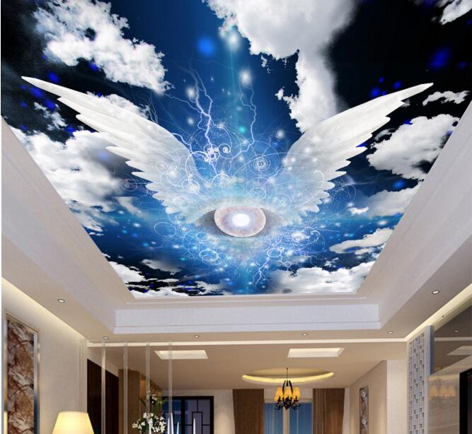 

3d ceiling murals wallpaper custom photo Angel wings star blank cloud background living room home decor 3d wall murals for walls 3 d, Non-woven