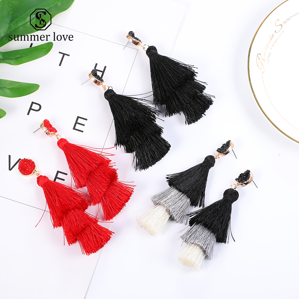 

arrival bohemian long earring tassel dangle earring for women colorful polyester filament fashion jewelry gift
