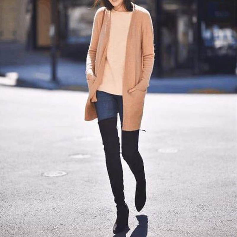 

Women Thigh High Boot Fashion Suede Leather High Heels Lace Up Female Over The Knee Boots Women Plus Size, Brown