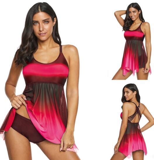 

Bikini suit big Fat plus swimwear slim fit skirt split gradient split screen print angle yakuda swimsuit flexible stylish Bikinis sets ladie