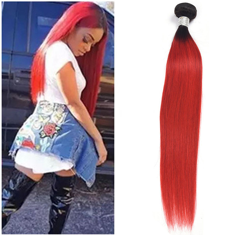 

Brazilian Virgin Hair Extensions Straight 1 Bundle 1B/Red Ombre Human Hair One Piece 10-26inch 1B Red