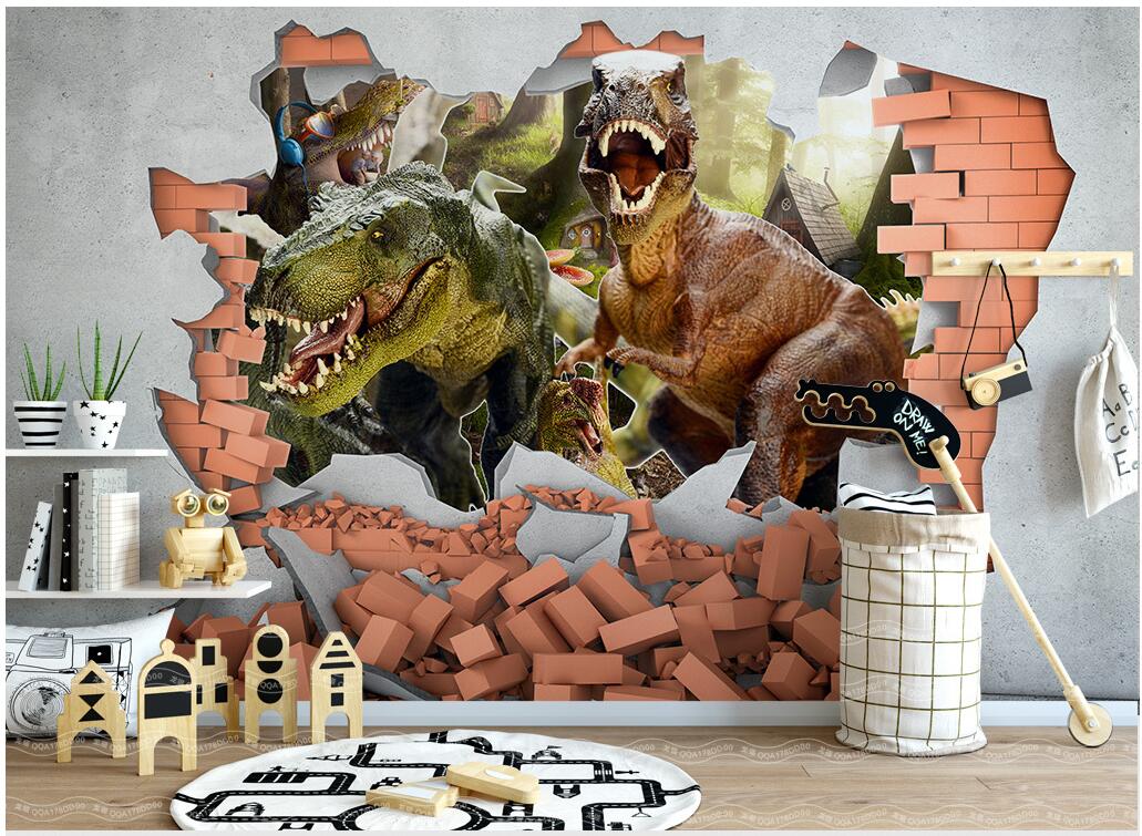 

WDBH custom photo 3d wallpaper Dinosaur brick children's room tv background home decor living room 3d wall muals wall paper for walls 3 d, Non-woven