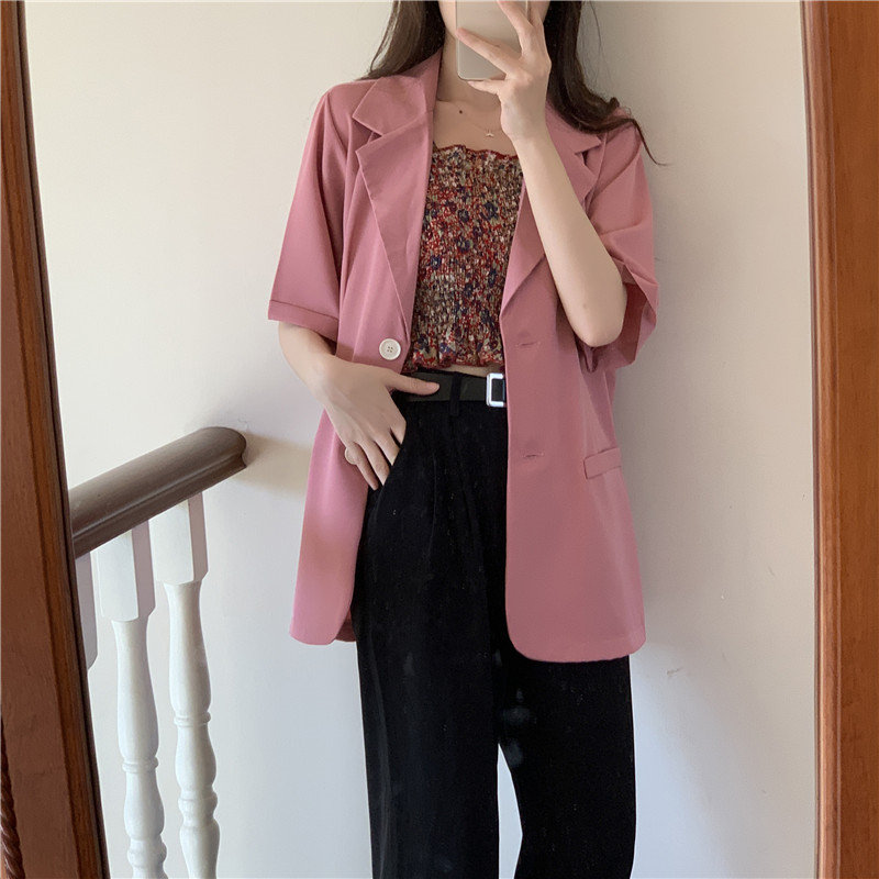 

HziriP Sunscreen Minimalist 2020 Tops All Match Thin Women Short Sleeves Loose Office Lady Solid Brief Coats Summer Blazers, White