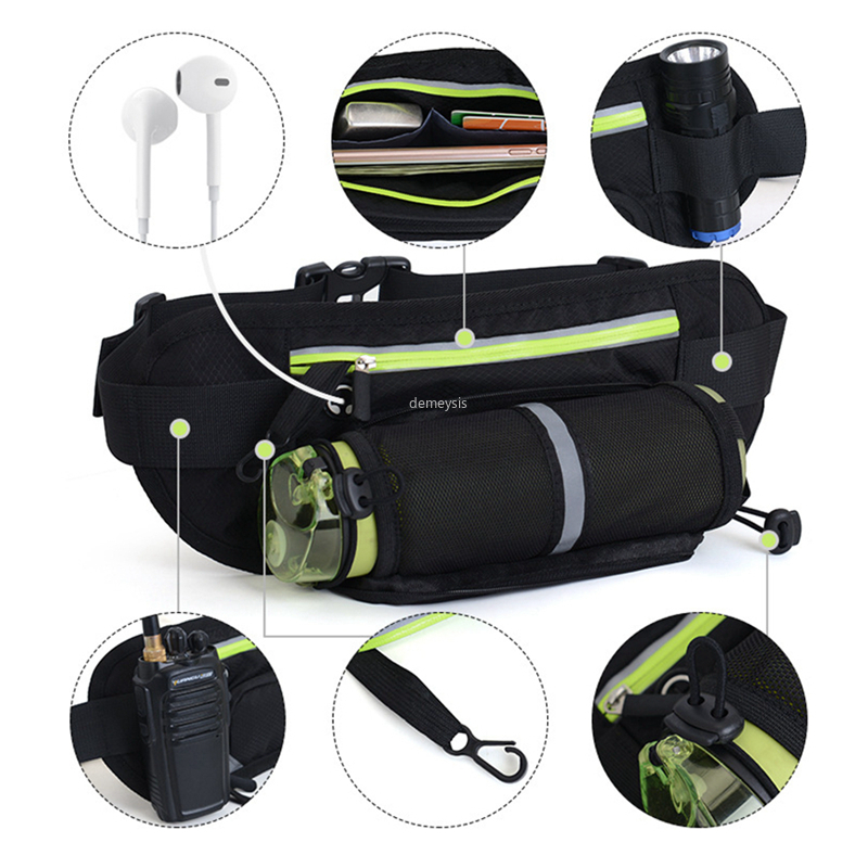 

Portable Outdoor Gym Sports Waist Bag Waterproof Running Waist Belt Phone Bag Men Women Camping Hiking Packs Kettle Bags, Black