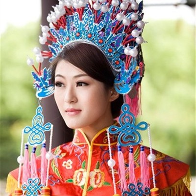 

Theater Peking Opera Headdress wedding drama mascot Costume bride crown queen carnival women lady performance stage halloween carnival hat, Red
