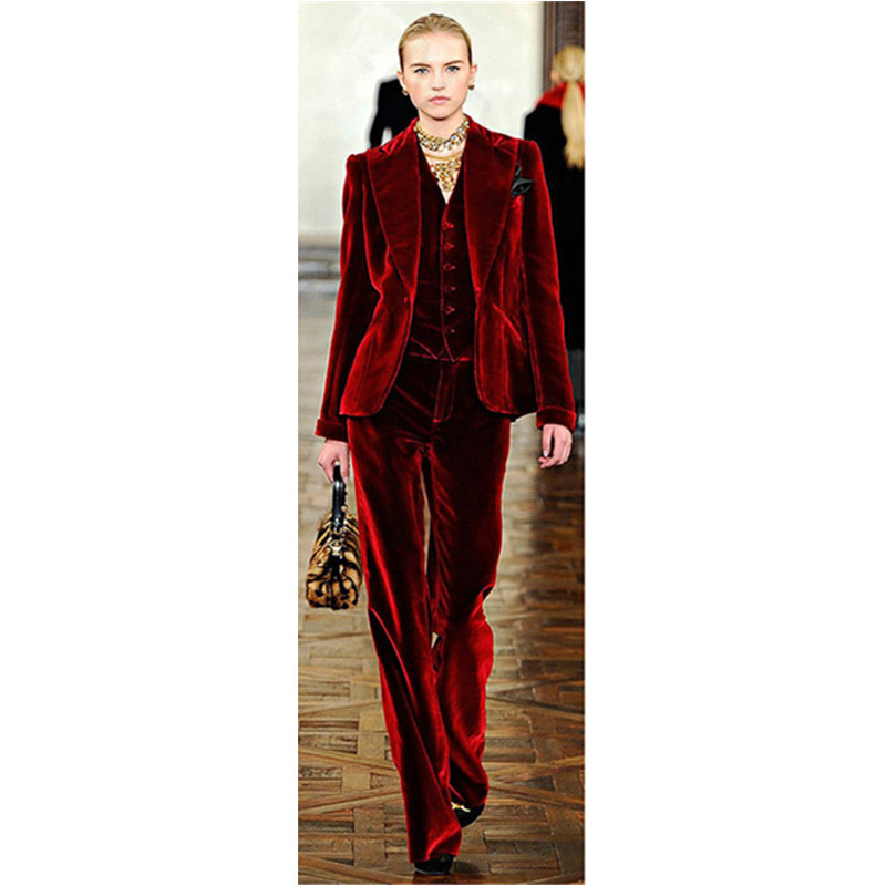 

Wine Red Velvet Elegant Pant Suits Costumes for Women Office Business Suits Formal Work Wear 3 Piece Sets Office Uniform Styles, Choose a color card