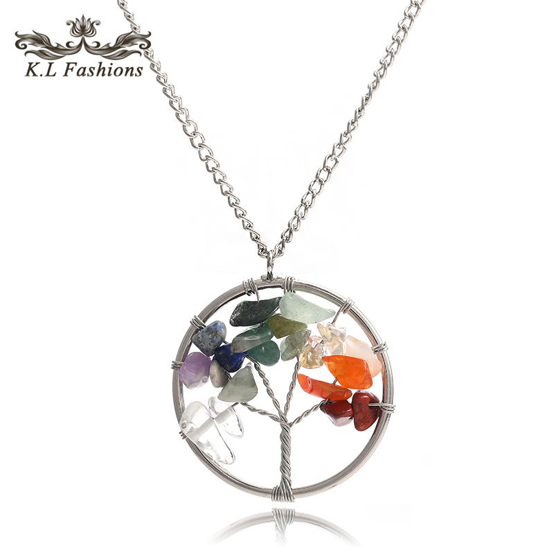 

Natural Stone Tree of Life Pendant Necklace Vintage Silver Feathers Turtles Elephants Pendants Chain Sweaters Necklaces for Women Christmas Gift
