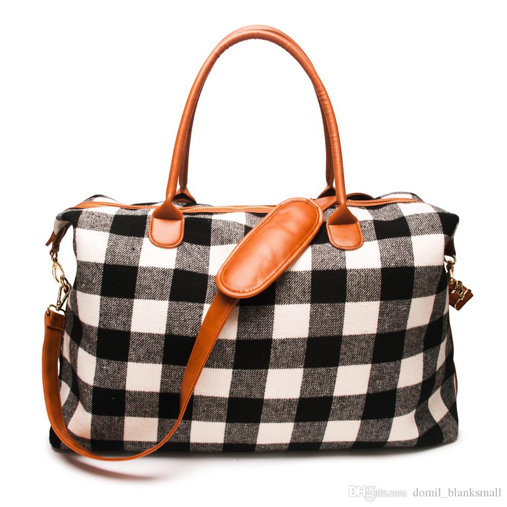 buffalo check weekender bag