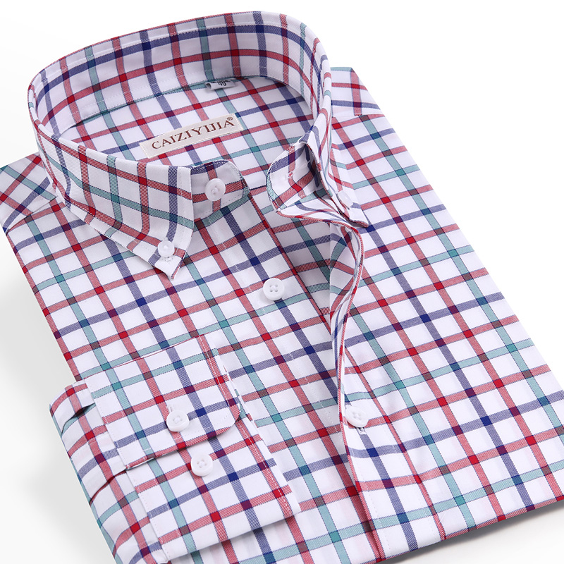 

Men's Button-down Contrast Gingham Plaid Cotton Shirts Pocket-less Design Long Sleeve Standard-fit Casual Shirt, Cl120513
