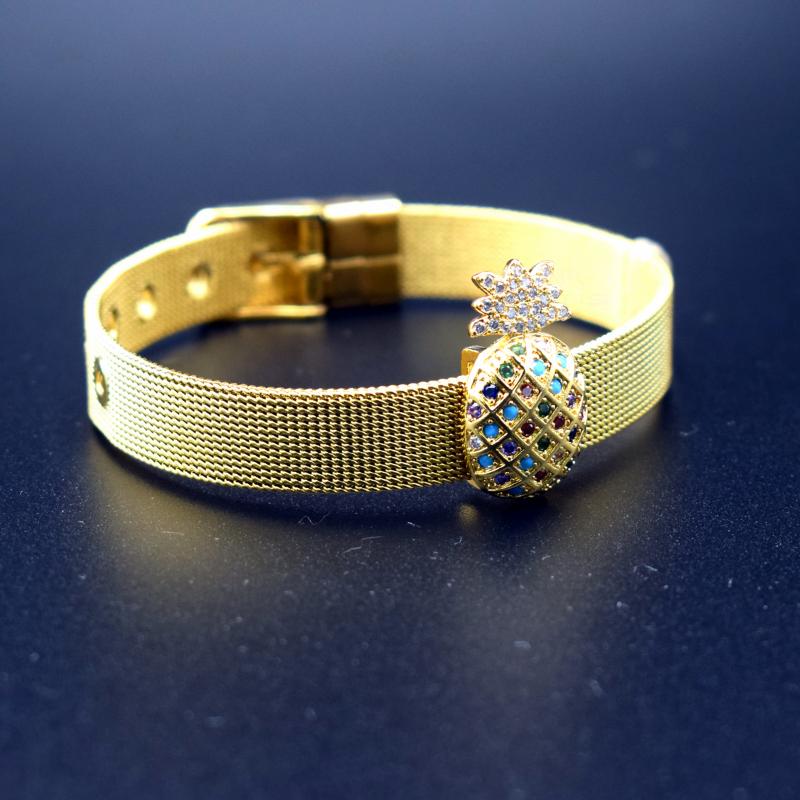 

Link, Chain Stainless Steel Rainbow Zircon Pineapple Bracelet Female Lady Gift Buckle Mesh CZ Charm Bracelets For Women Jewelry