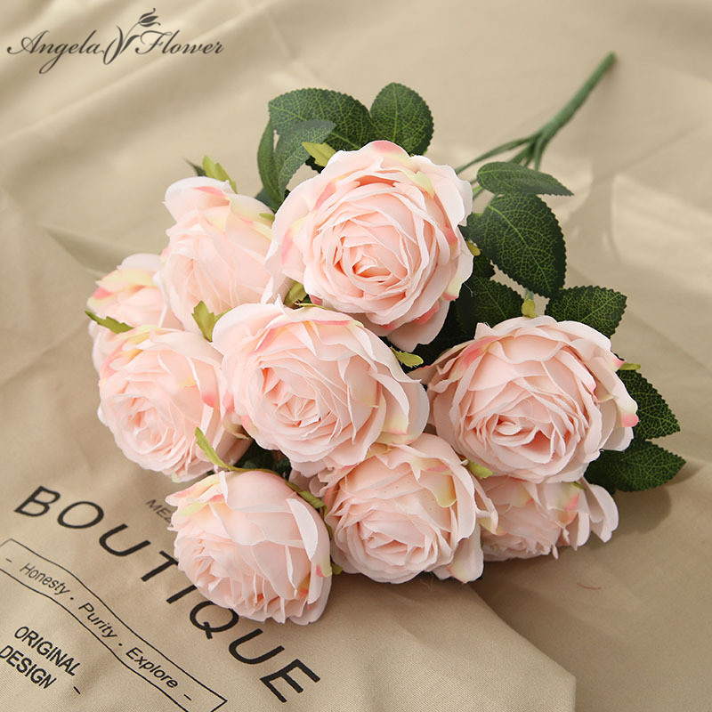 

10 heads artificial flowers rose silk wedding bouquet home decor vase party arrangement garden hotal plants Valentine's Day gift, Green