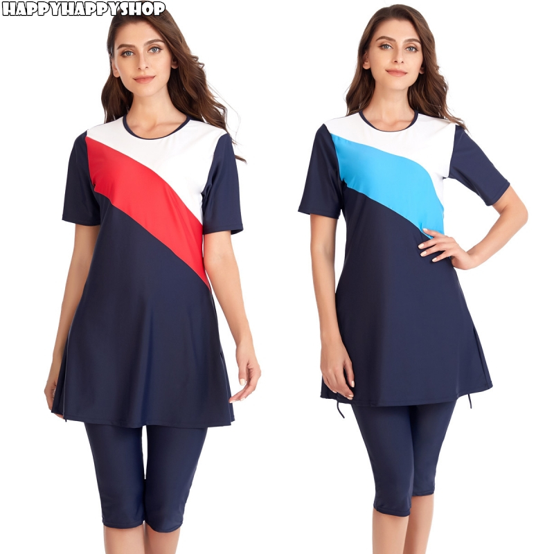 

Modesty Swimwear For Muslim Islamic Women Plus Size Short Sleeve Burkinis Sets Arab Beachwear Swimsuit Swimming Costumes