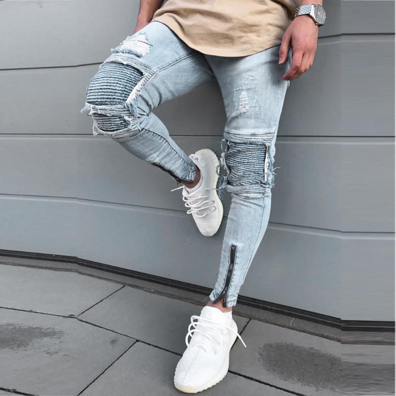 Chinos Trousers For Men Mens Ripped Slim Fit Motorcycle Vintage Denim Jeans Hip Hop Streetwear Pants men's Pants Big Size