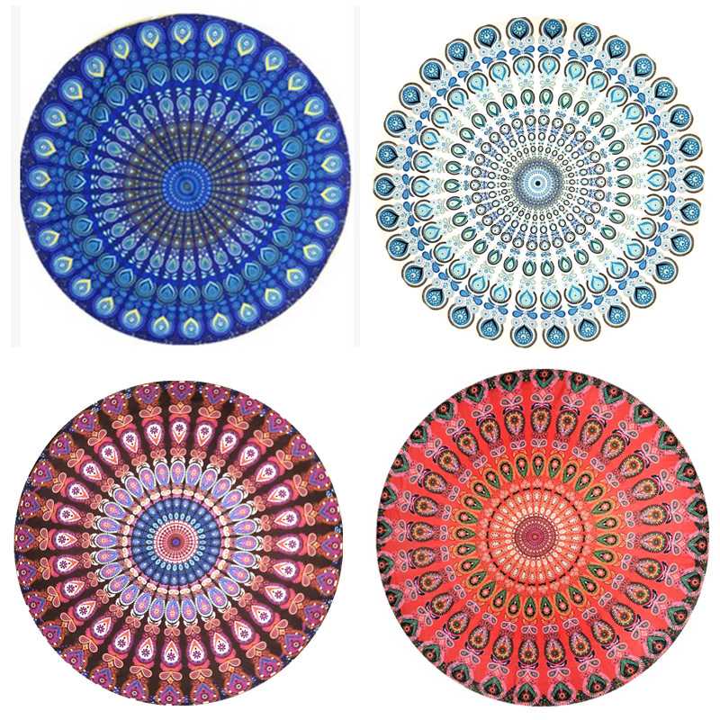 

Boho Beachwear Peacock Printed Chiffon Beach Mat Cover Up Summer Outdoor Picnic Mats Beach Sunscreen Shawl Multicolor 150*150cm