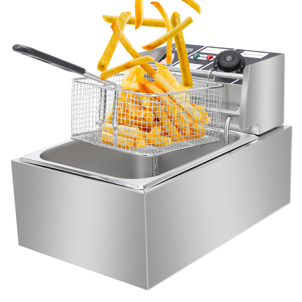 EH81 2500W MAX 110V 6.3QT/6L Stainless Steel Single Cylinder Electric Fryer French fries machine US Plug-image-544776442