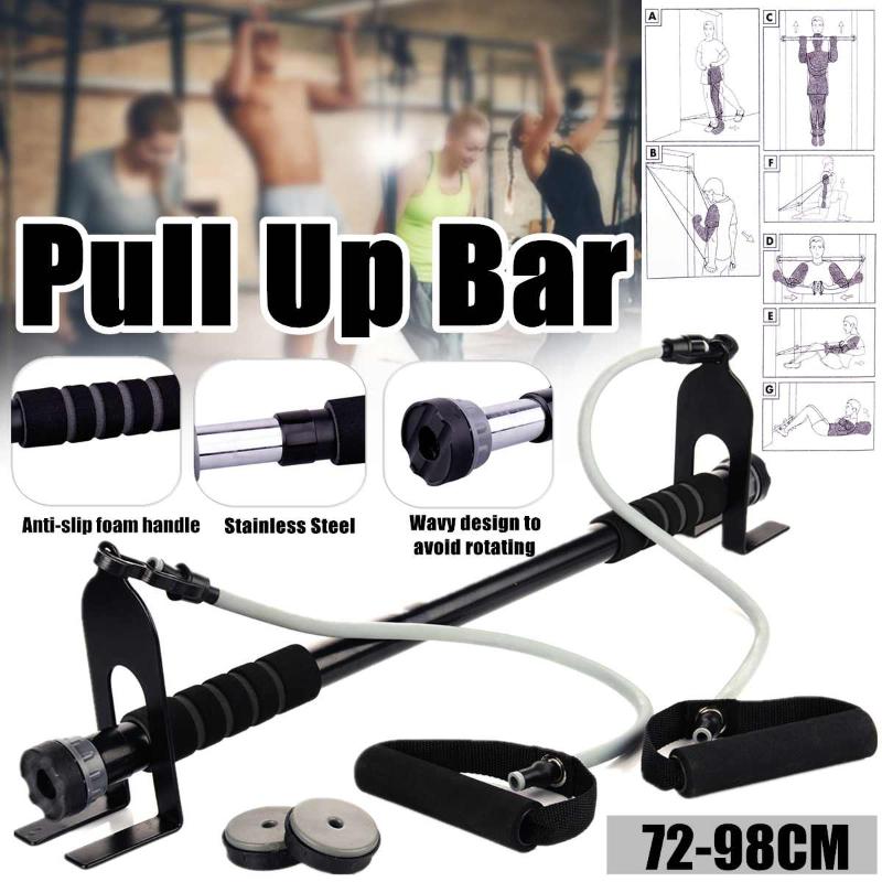 

72-98CM Door Horizontal Bars Home Gym Workout Chin Push Up Pull Up Training Bar Sport Equipment with Resistance Bands Heavy Duty