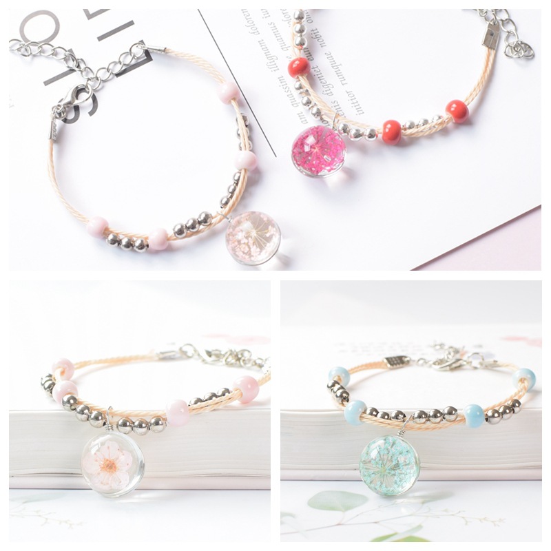 

Glass dried flower peach blossom bracelet strands, ladies' Japanese and Korean version, student jewelry