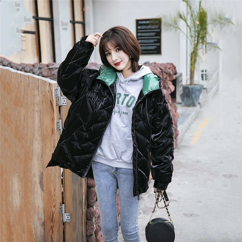 

White Duck Down Jacket Female 2020 New Korean Version The Long Hooded Down Parkas Fashion Loose Warm Gloss Laser Coat YH803, Beige