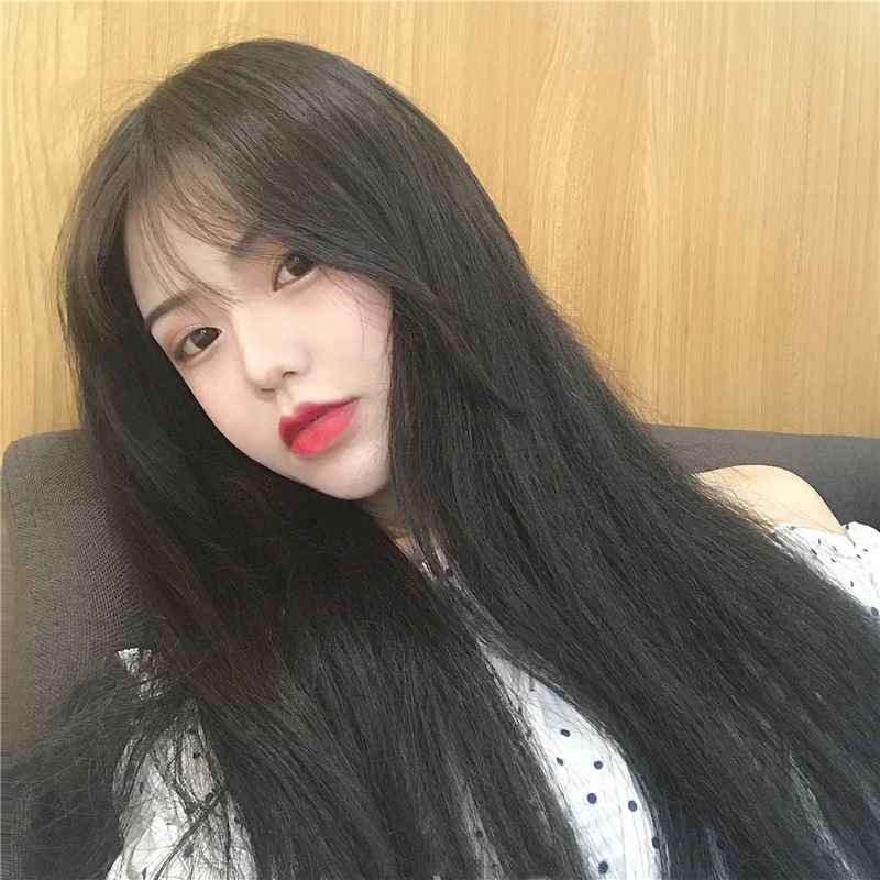 New Korean Pop Girl Bangs Wig Long Straight Hair Wig Full Headset