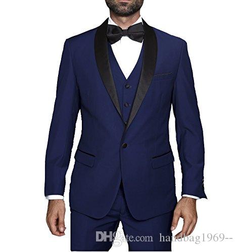 Dernière conception bleu marine marié Tuxedos châle revers homme robe de bal hommes vêtements de mariage costumes (veste + pantalon + gilet + cra