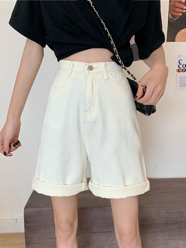

Black White Shorts Women Solid Straight Clothes Female Summer High Waist Girl Simple Basic Elegant Shorts