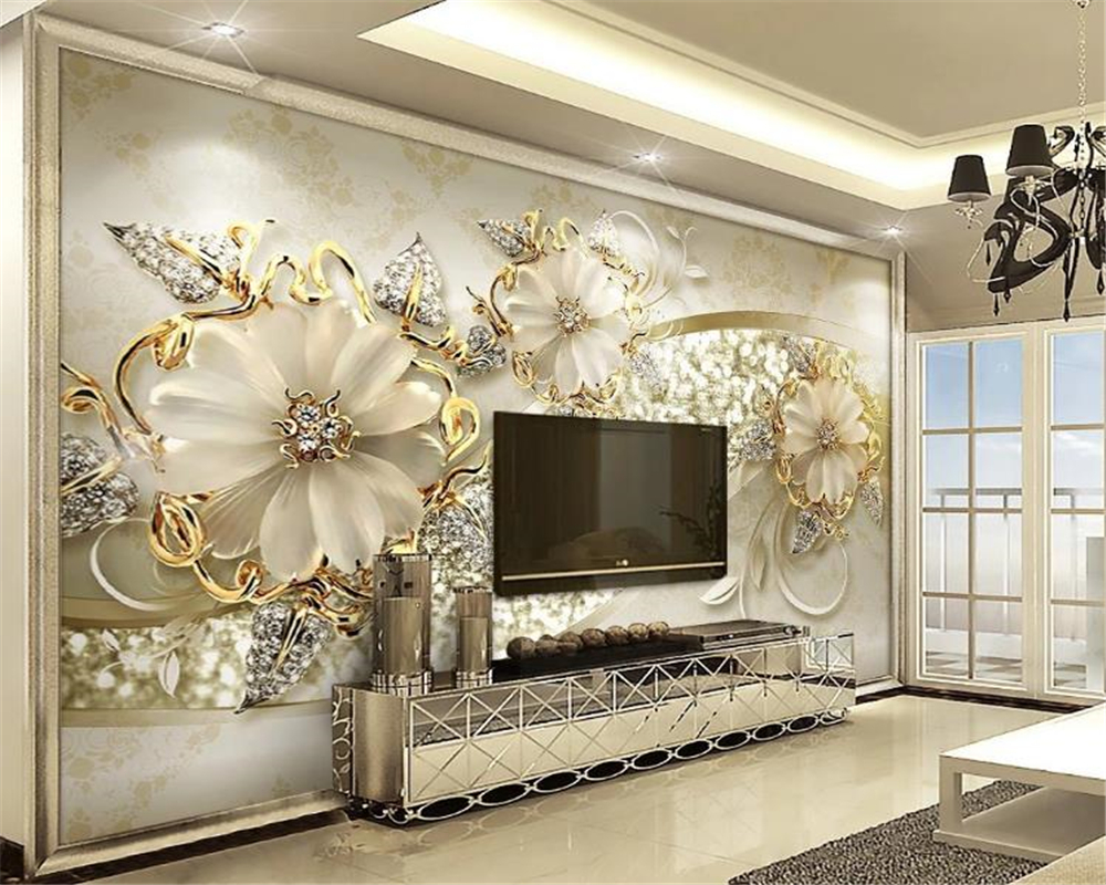 

Custom 3D Wallpaper Mural Luxury Gold 3d Three-dimensional European Pattern Jewelry TV Background Wall HD Silk Wallpaper, As shown
